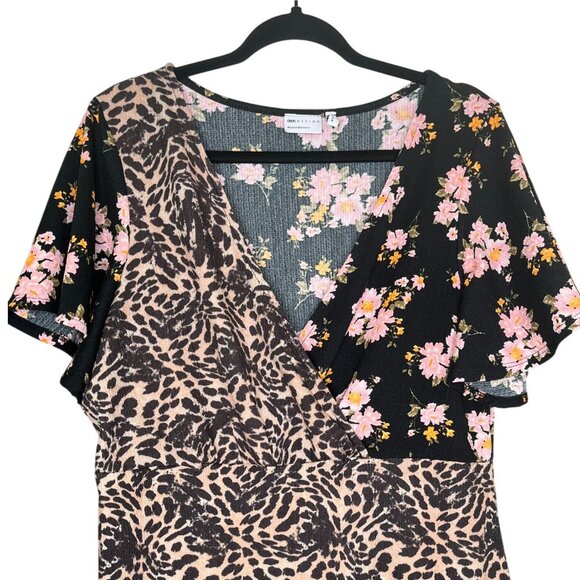 ASOS DESIGN Crinkle Wrap Midi Tea Dress Leopard & Ditsy Print | 14 - Picture 6 of 13